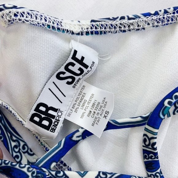 Beach Riot X Stone Cold Fox Blue Floral High Neck Strappy Boho Bikini Top XS - Picture 4 of 9